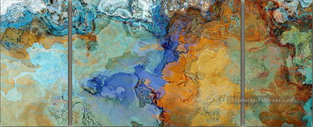 paysage marin abstrait brun tryptique Peintures à l'huile